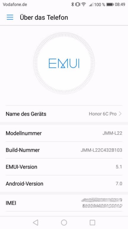 Benutzeroberfläche des Honor 6C Pro