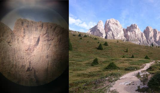 Berg Foto mit und ohne Fernglas