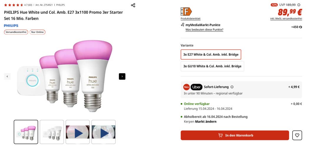 Das Philips Hue Angebot bei MediaMarkt