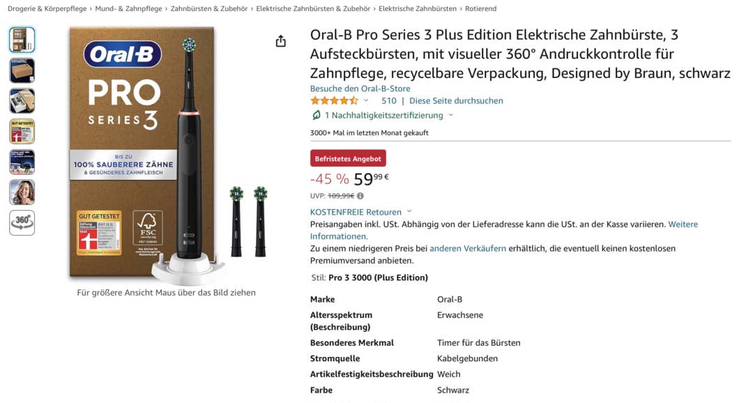 Oral-B Pro Series 3 Plus Edition bei Amazon
