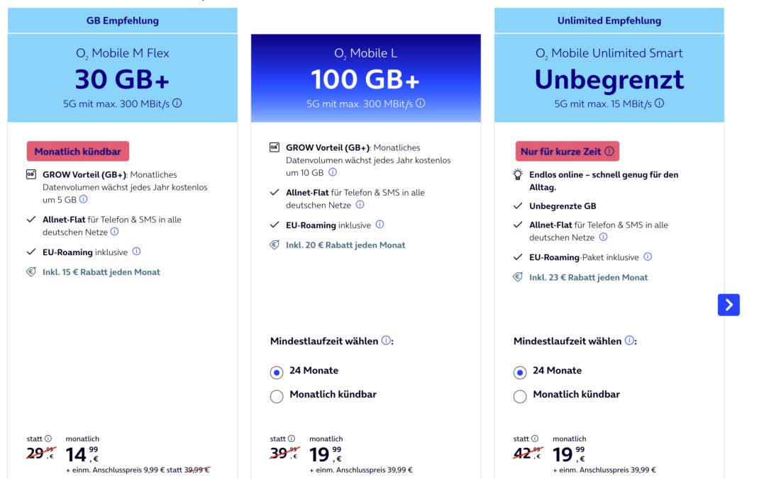 Tarif Übersicht O2