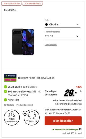Pixel 9 Pro Angebot in der MediaMarkt Tarifwelt