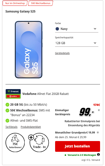 Galaxy S25 Vodafone-Angebot