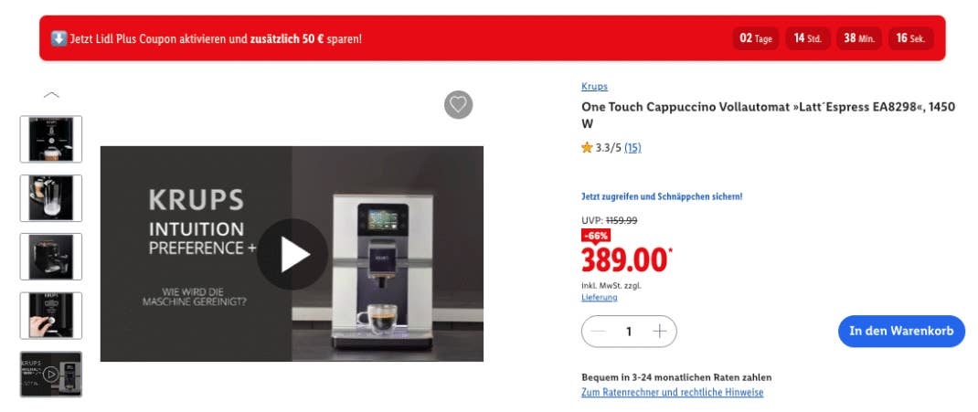 Lidl Plus Deal Days und Krups Kaffeevollautomat