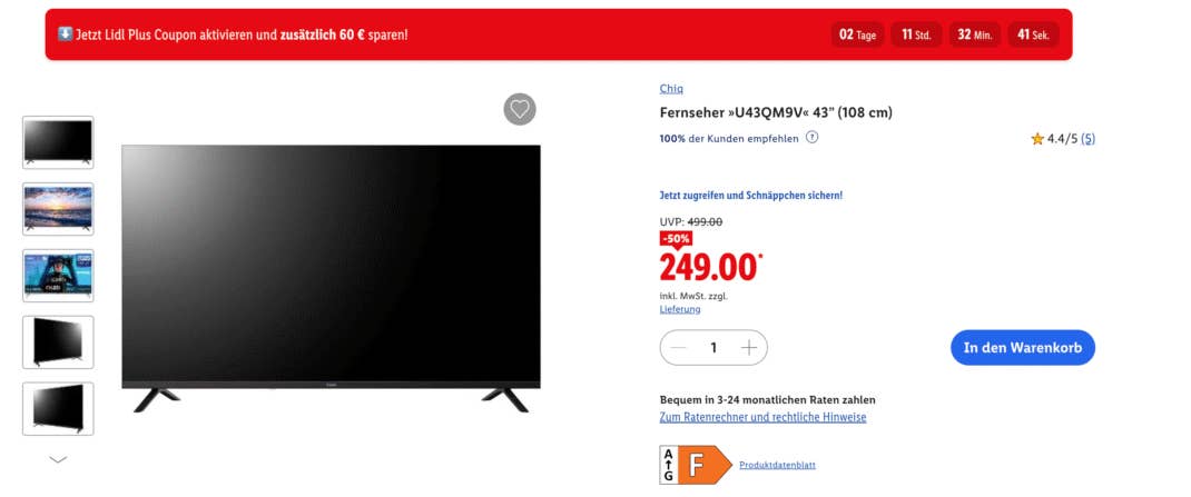 Chiq UHD-Fernseher »U43QM9V« 43” bei Lidl im Onlineshop