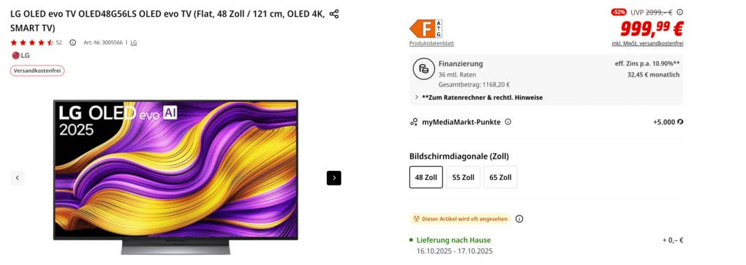 LG-OLED bei MediaMarkt zum halben Preis im Angebot