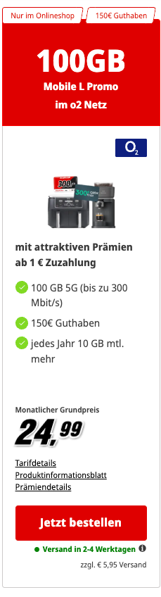 450 Euro Cashback auf O2 Tarif