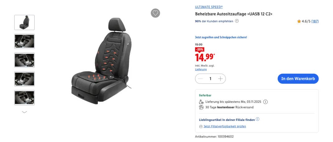 Beheizbare Sitzauflage von Lidl