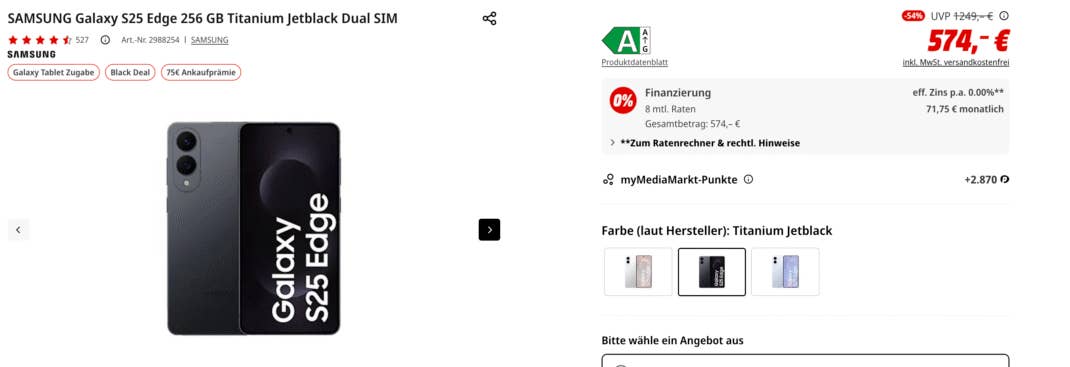 Galaxy S25 Edge bei MediaMarkt im Angebot