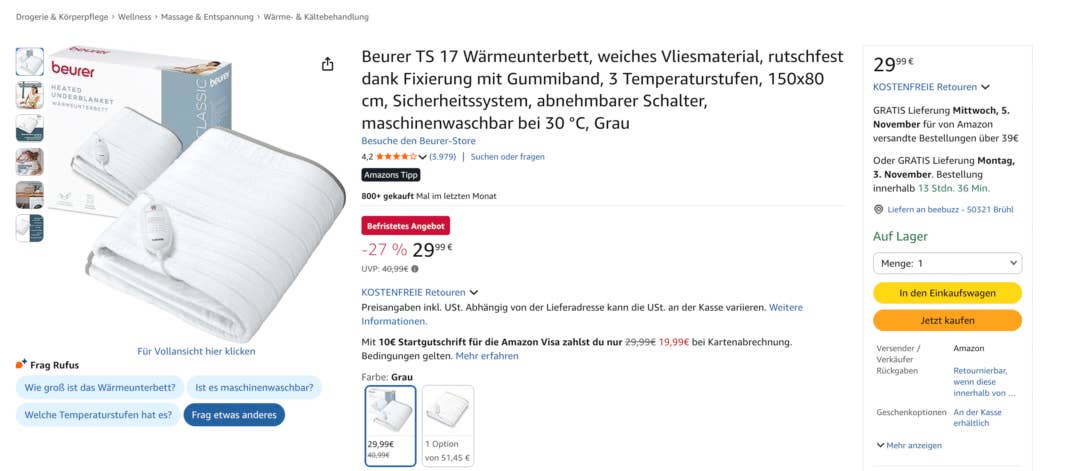 Beurer TS 17 Wärmeunterbett