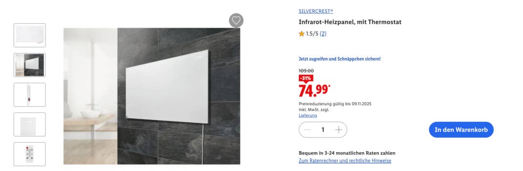 Silvercrest Infrarot-Heizpanel bei Lidl im Angebot