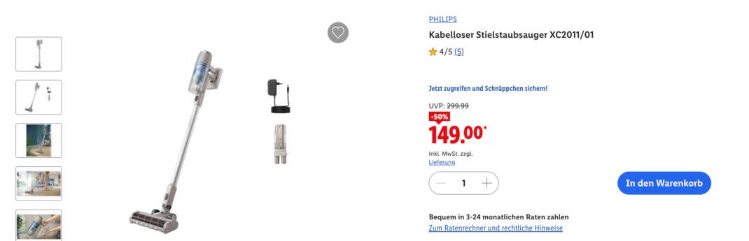 PHILIPS Kabelloser Stielstaubsauger XC2011/01 bei Lidl