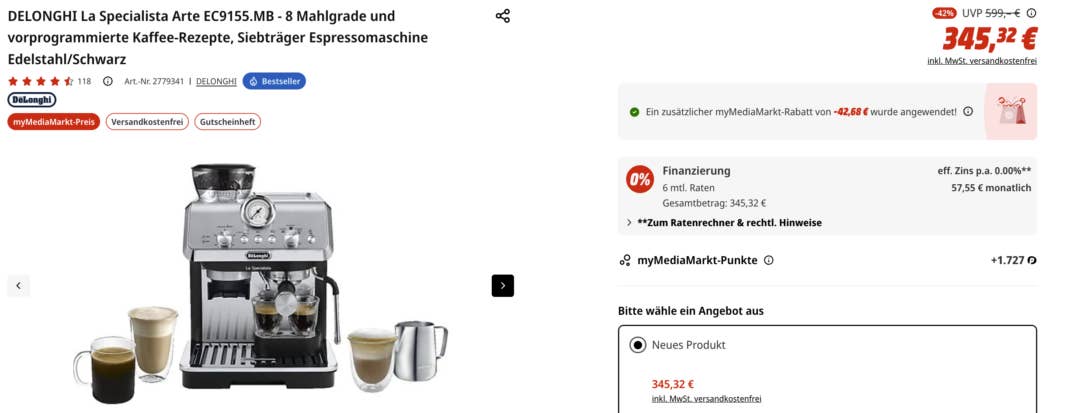 DELONGHI La Specialista Arte EC9155.MB bei MediaMarkt