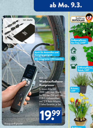 Aldi Prospekt mit Angebot zu einer Akkuluftpumpe