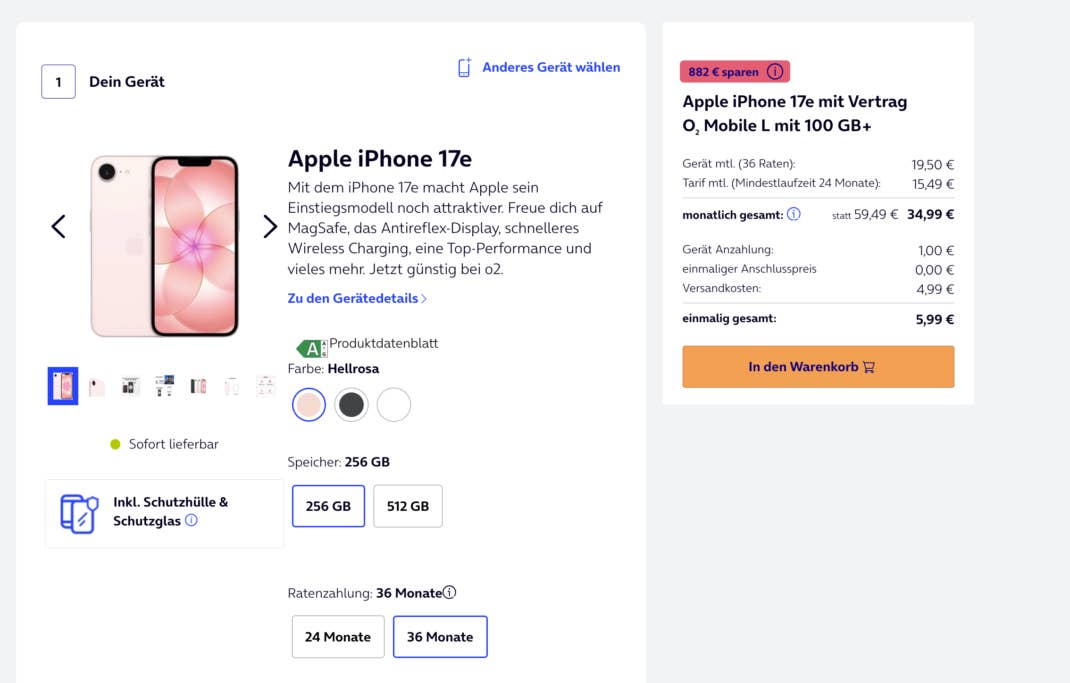 iPhone 17e bei O2 im Tarif-Bundle