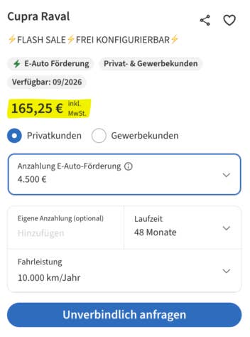 Cupra Raval bei LeasingMarkt