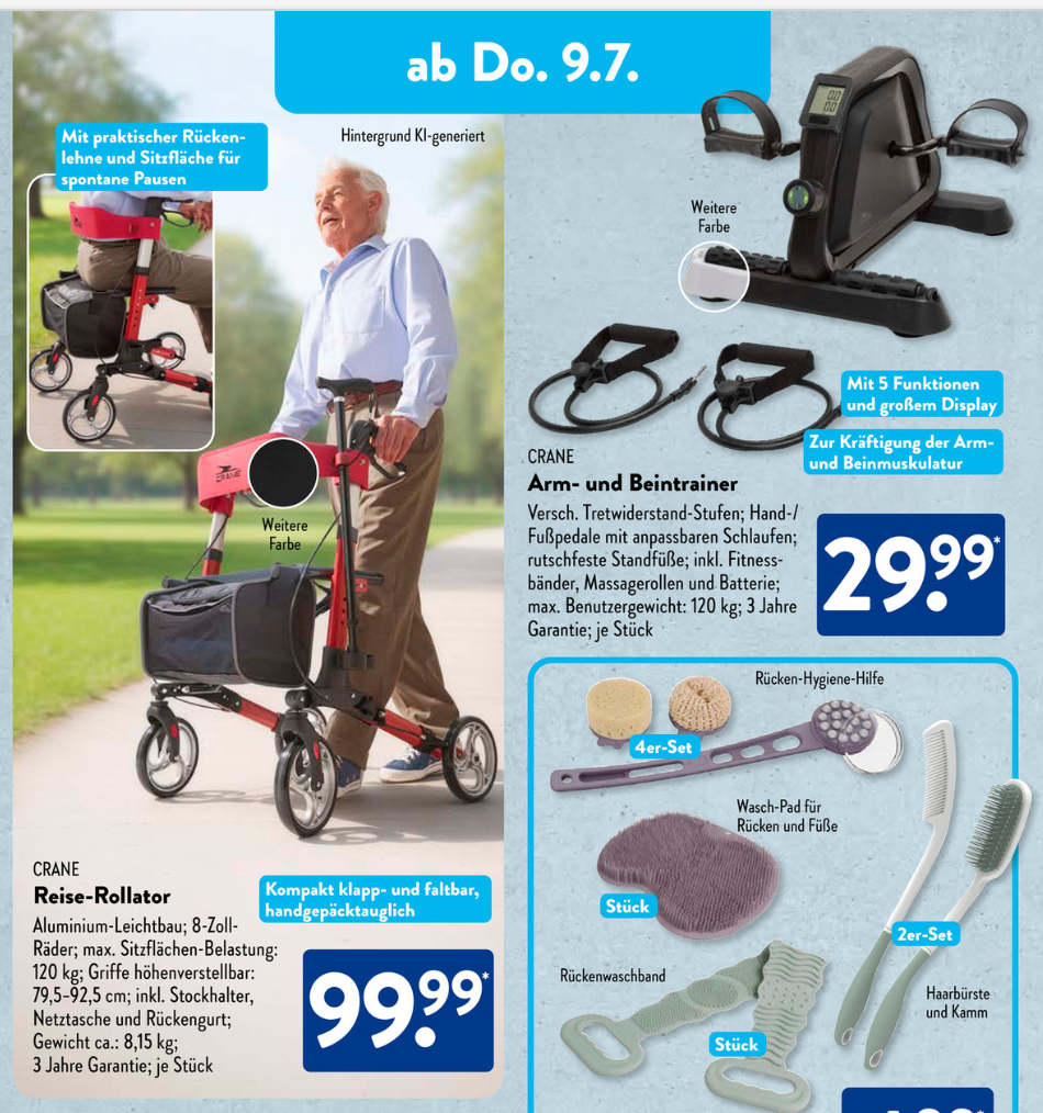 Aldi Prospekt vom 9. Juli mit einem Rollator-Angebote