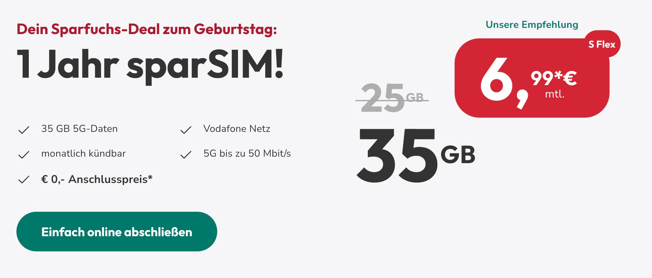 sparSIM Flex S Tarif-Angbeot