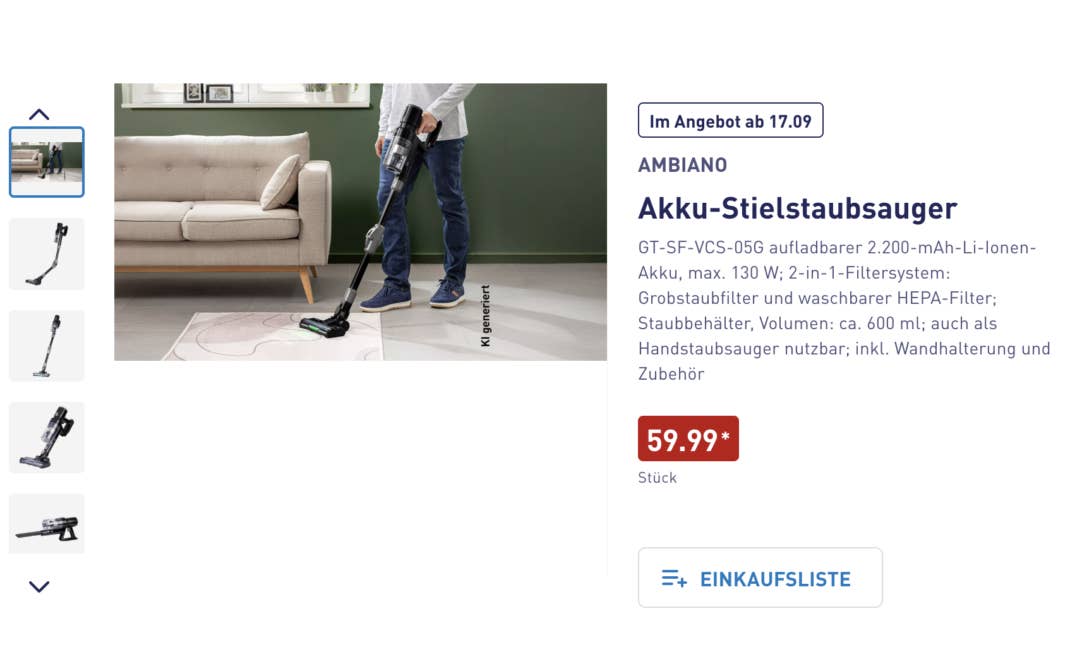 Aldi verkauft einen Akkusauger für 59,99 Euro