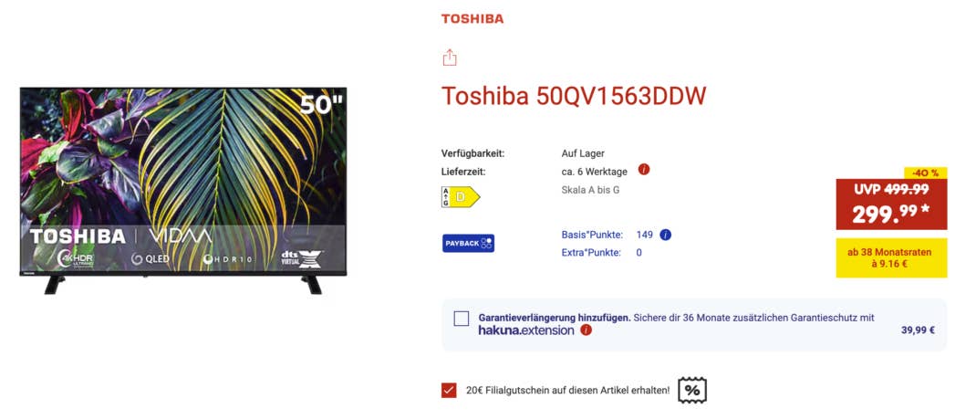 Screenshot des Netto-Angebots zum 4K-Fernseher