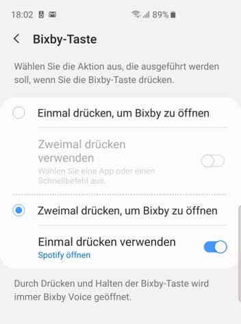 Screenshot: Bixby-Einstellungen Galaxy S10