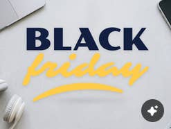 Black Friday Schriftzug zental, drumherum verschiedene Technikgeräte