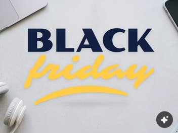 Black Friday Schriftzug zental, drumherum verschiedene Technikgeräte