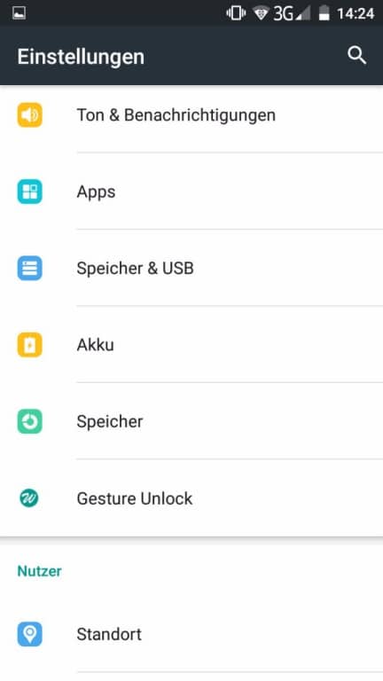 Blackview E7: Das Menü