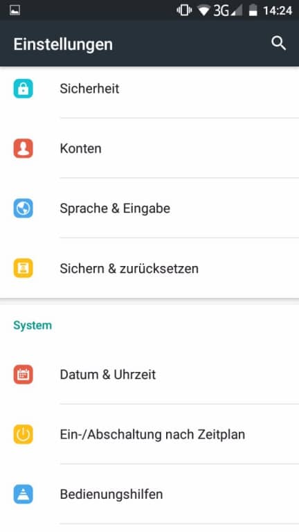 Blackview E7: Das Menü