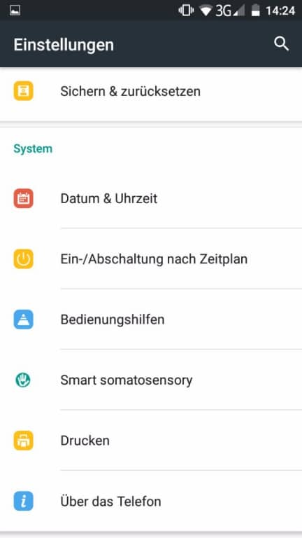 Blackview E7: Das Menü