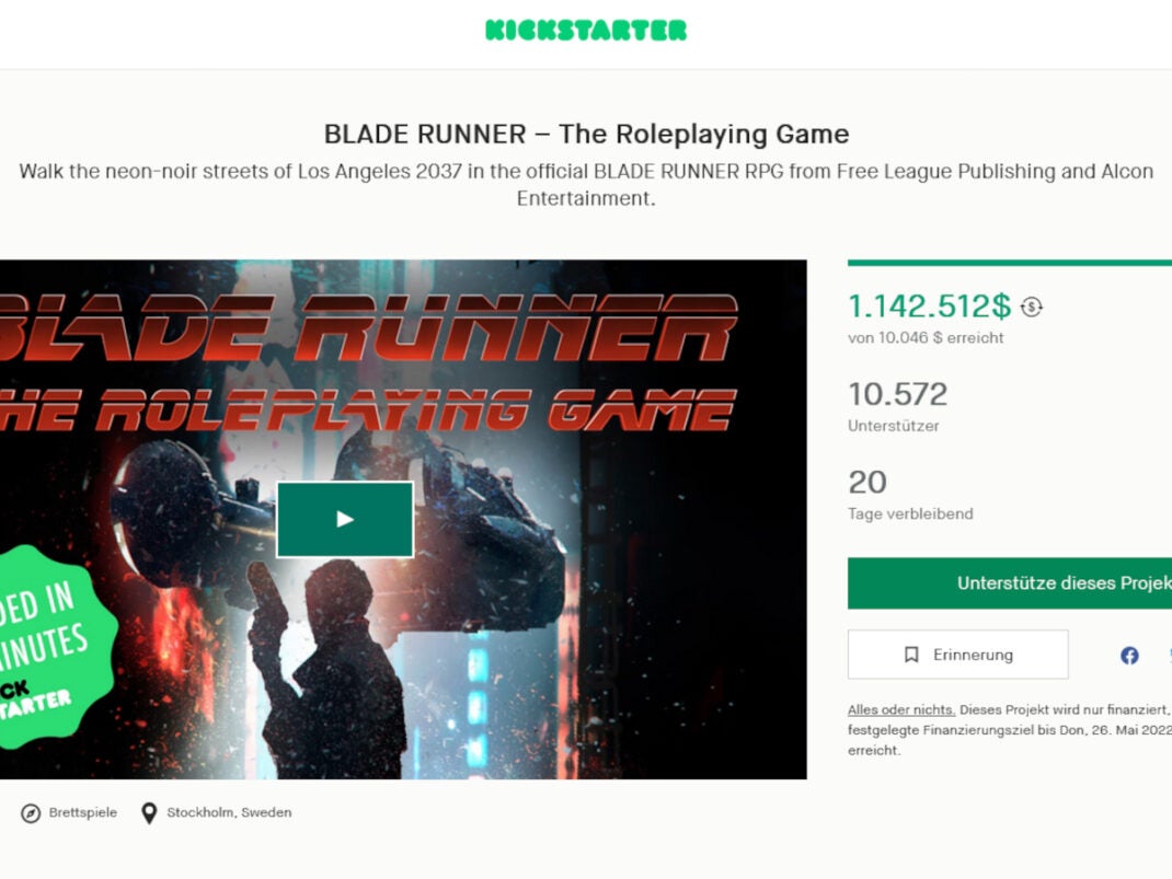 Blade Runner: The Roleplaying Game Kickstarter Seite.