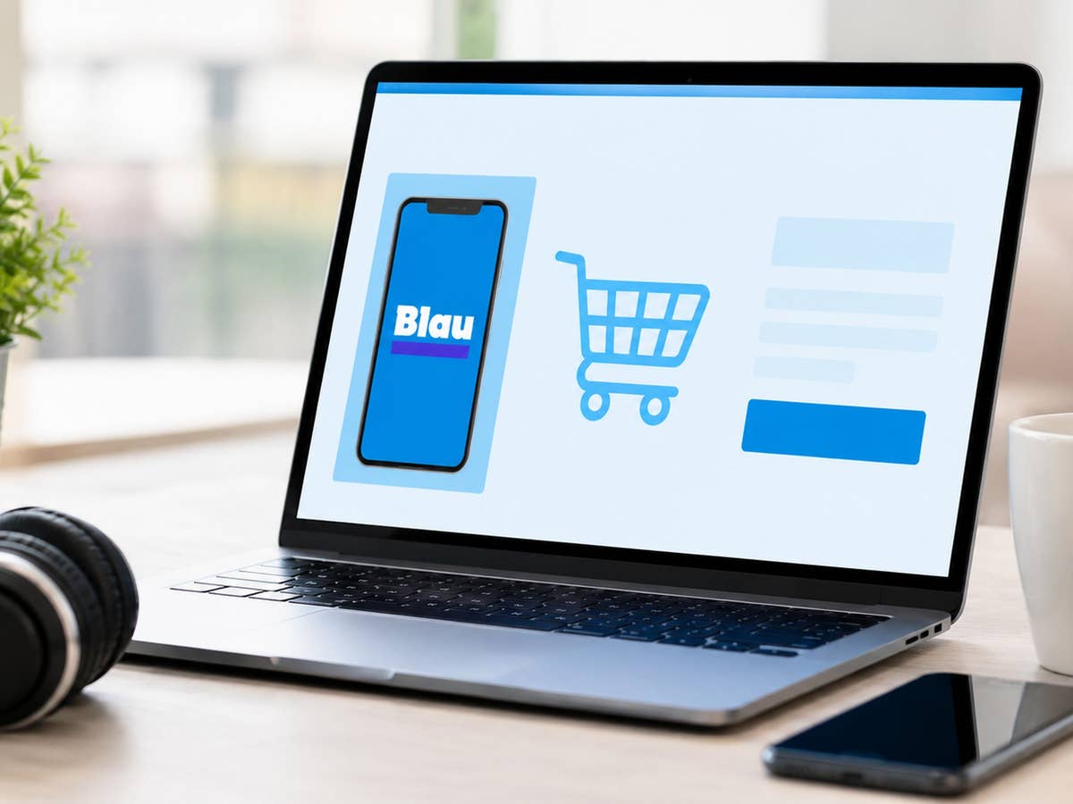 Gutscheincode für Blau bringt 20 GB extra Ein Laptop mit einer angedeuteten Blau-Webseite