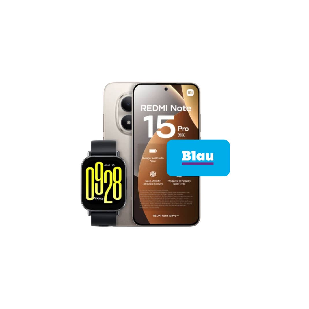 blau-xiaomi-bundle Xiaomi Redmi Note 15 Pro 5G mit gratis Watch 5 Active mit 20 GB (5G)