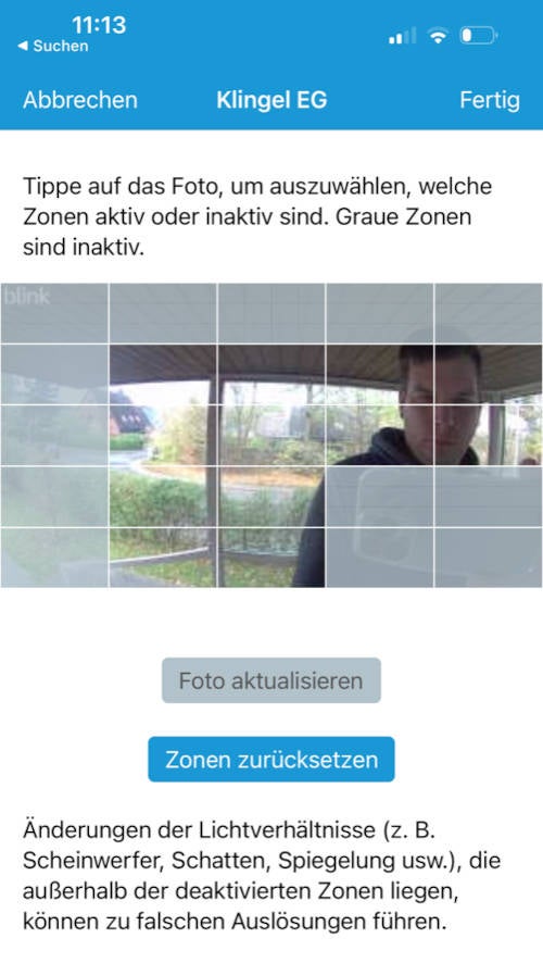 Blink Video Doorbell im Test - Aktivitätszonen.