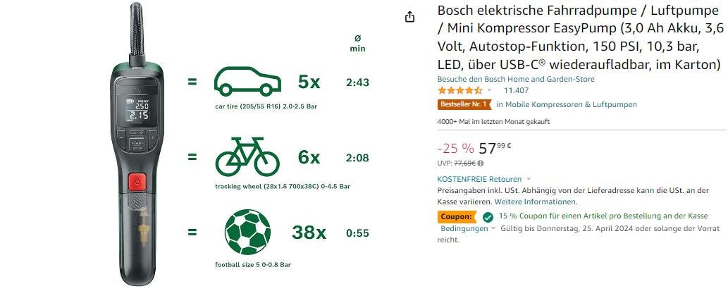 Bosch EasyPump bei Amazon mit Coupon