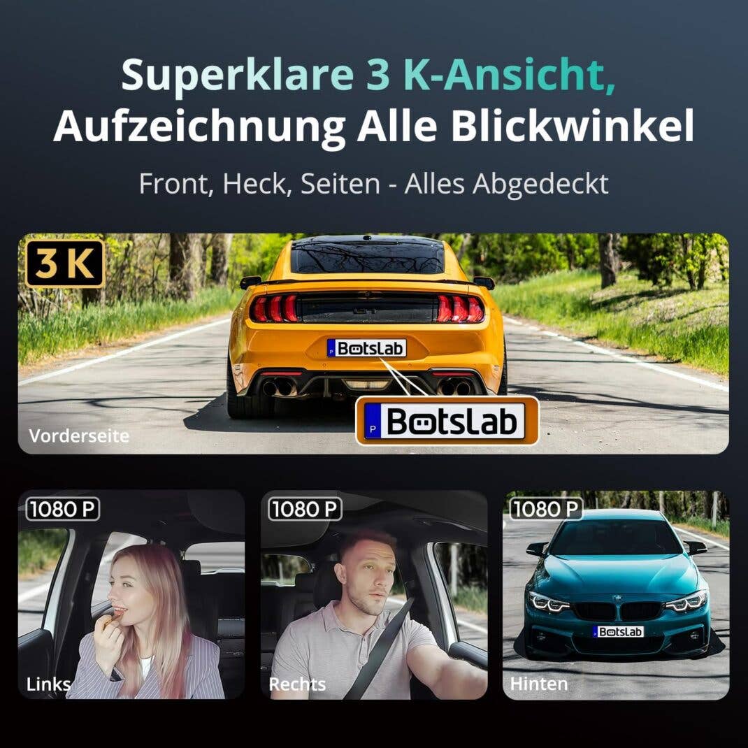 Botslab Dashcam alle Blickwinkel