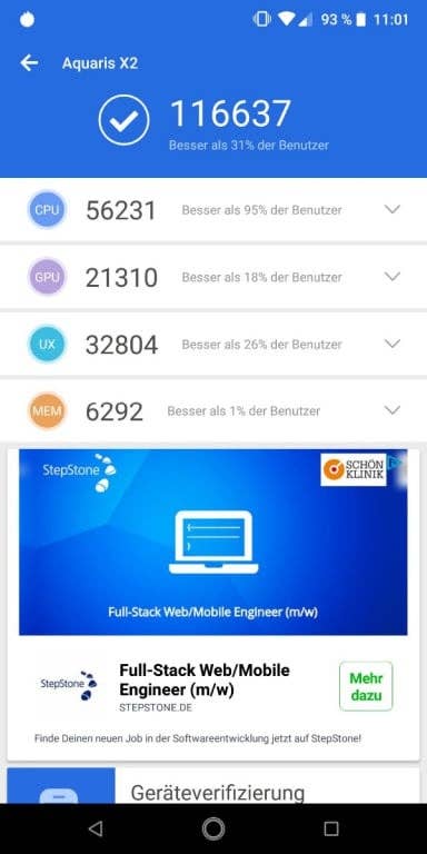 BQ Aquaris X2 im Test: Benchmark-Tests