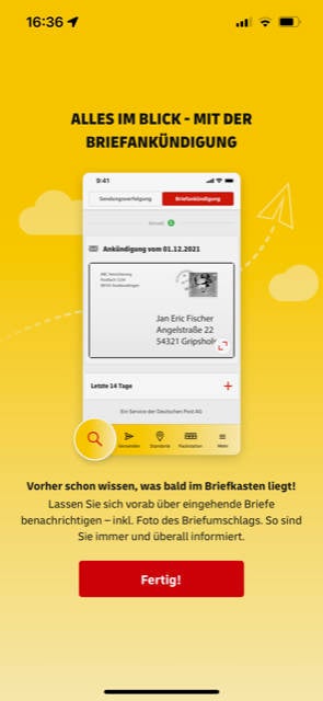 Briefankündigung in Post und DHL App auf einem iPhone.