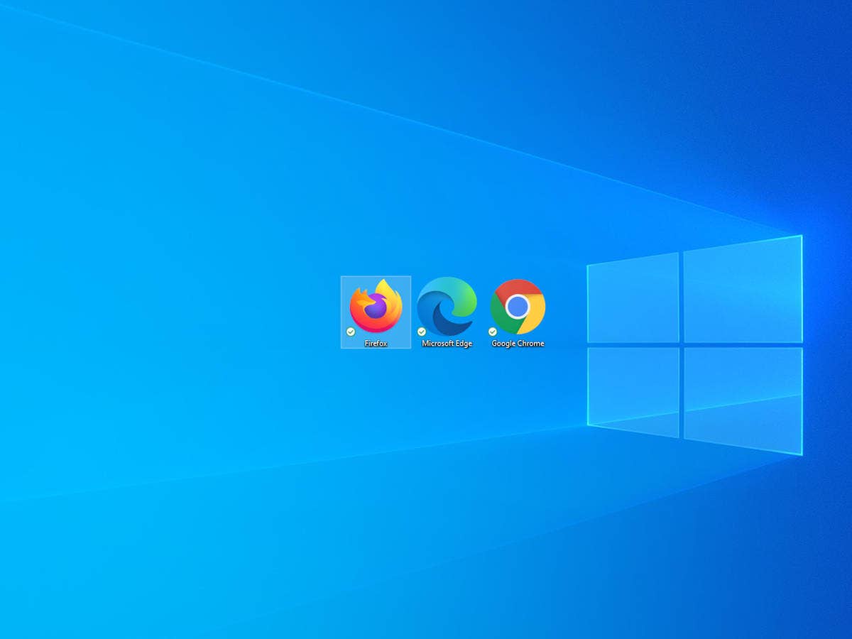 Logos von Firefox, Chrome und Edge auf Windows Desktop