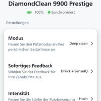 Übersicht über die Einstellungsmöglichkeiten der Zahnbürste in der App Screenshot aus der Philips Sonicare App
