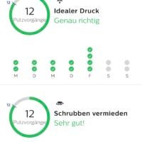 Das Putztagebuch speichert Druck- und Schrubb-Aktivitäten. Screenshot aus der Philips Sonicare App