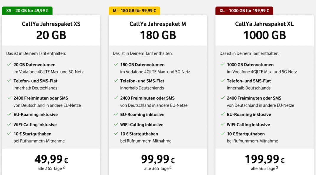 CallYa-Jahrespakete