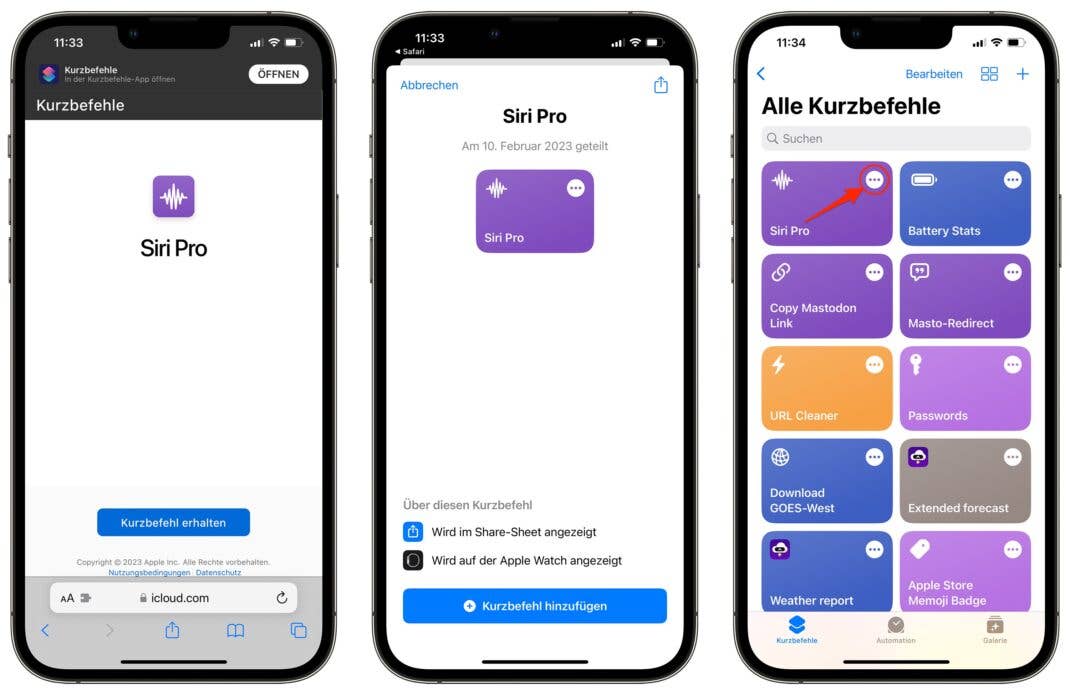 Die Installation des Shortcuts ist sehr einfach