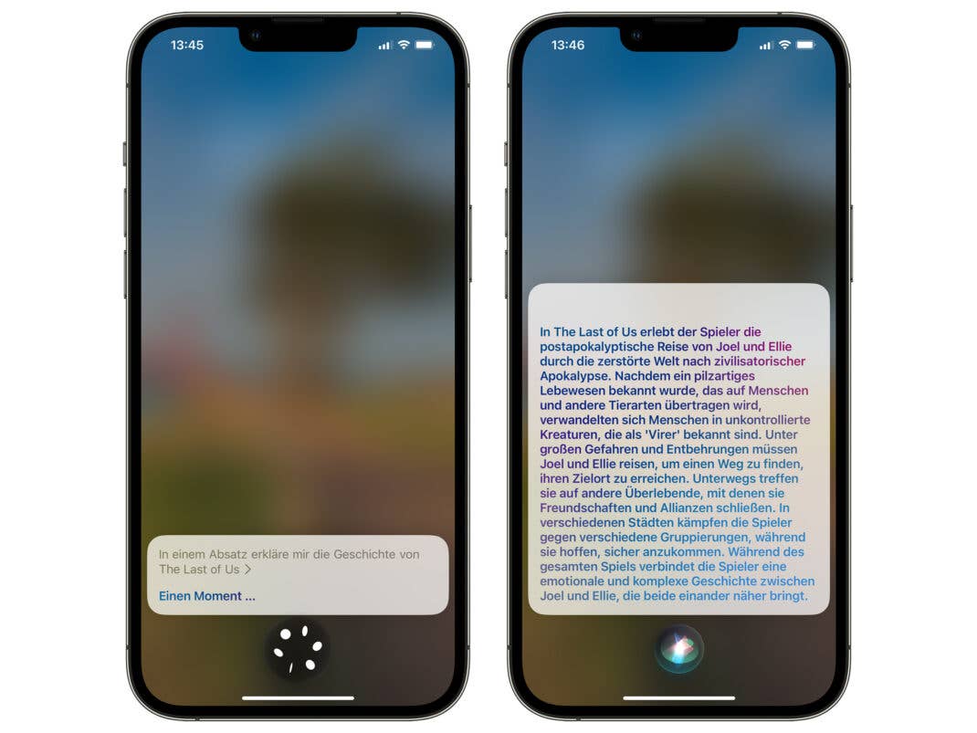 In unserem Beispiel haben wir „Siri Pro“ nach einer kurzen Zusammenfassung von „The Last Of Us“ befragt