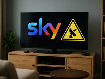 Ein TV im Wohnzimmer mit einem Sky-Logo