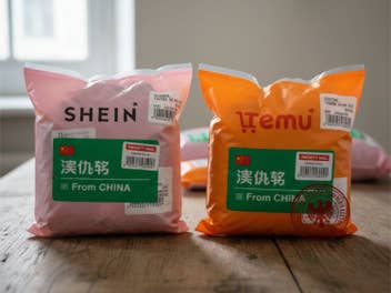 Zwei Pakete von Shein und Temu mit Zollstempel
