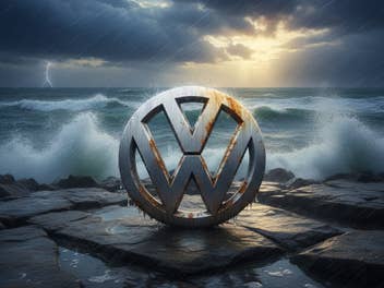 Volkswagen-Logo in stürmischer Umgebung