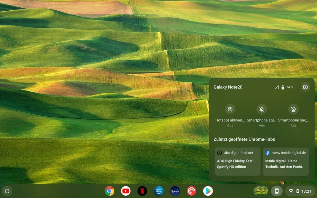 So sieht der neue Phone Hub unter Chrome OS aus