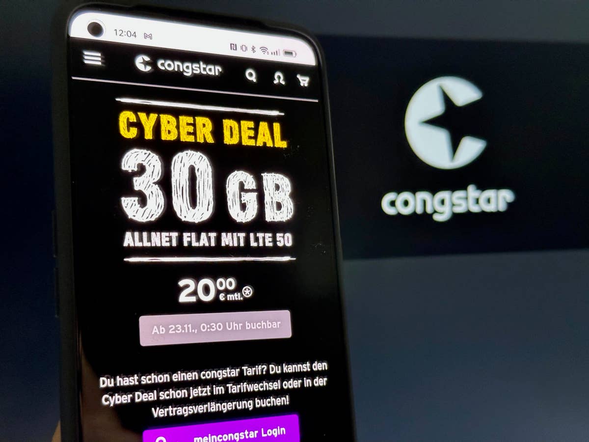 Telekom Cyber Deal auf einem Smartphone mit Congstar-Logo im Hintergrund.