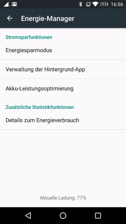 Das Akku-Menü des Lenovo P2